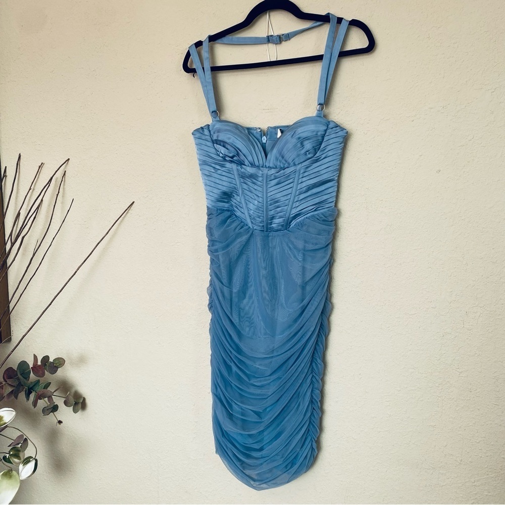 House of CB ‘Josephine’ Baby Blue Pleated Corset Midi Dress NWOT size L - Picture 9 of 13